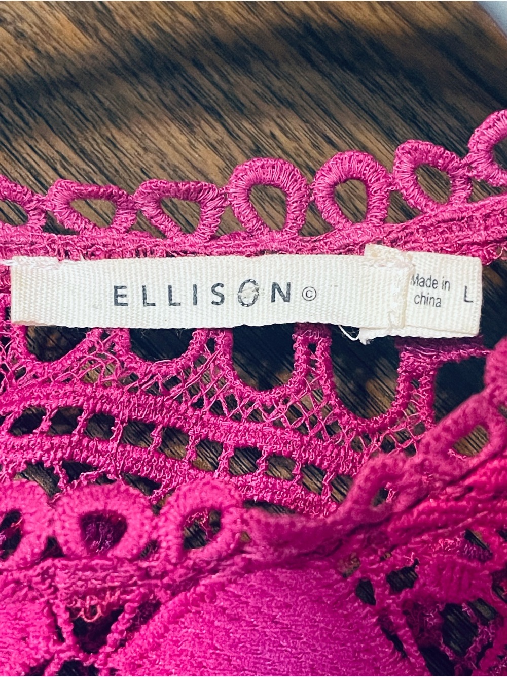 Ellison Magenta Crochet Lace Bell-Sleeve Top - Picture 3 of 7